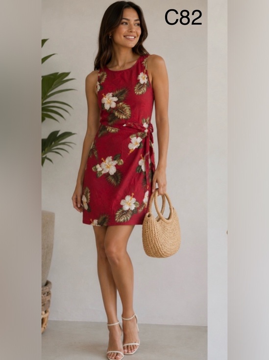 Pacific Legend Apparel Dresses & Skirts - Pacific Legend Apparel Floral Tie-Detail Sleeveless Mini Dress in Red,Size Large